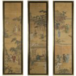 19th CENTURY CHINESE SCHOOL 'The Water Margin', watercolour and ink on paper, a triptych, 120cm x