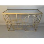 CONSOLE TABLE, 81cm x 120cm x 41cm, 1950's Italian style gilt metal and glass.