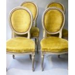 SALON SIDE CHAIRS, a set of four, French Louis XVI style grey painted. (4)