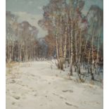 VIKTOR KOSHEVOI (Ukrainian 1924-2006) 'White Forest', 1987, oil on board, 50cm x 45cm, framed.