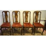 DINING CHAIRS, a set of four, 104cm H x 53cm W, 18th century Dutch, walnut and marquetry, circa