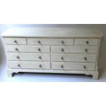 LOW CHEST, 153cm W x 49cm D x 77cm H, George III design, grey painted, with nine drawers.