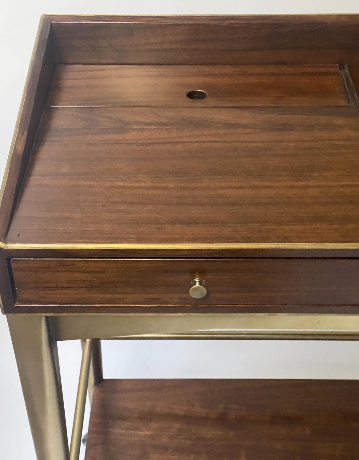 STARBAY WRITING TABLE, 80cm W x 40cm D x 90cm H, American, walnut and brass bound, with two drawers, - Image 2 of 8