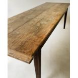 FARMHOUSE TABLE, 19th century French oak planked and cleated with tapering supports, 253cm x 79cm