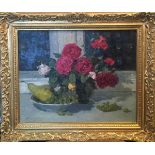 YAKOV KHAIMOV (Russian 1914-1991) 'Still Life with Roses', 1950, oil on canvas, 40cm x 50cm, framed.