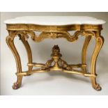 CONSOLE TABLE, 19th century Italian carved giltwood with serpentine moulded fine white marble top,