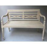 ORANGERY BENCH, Colonial style painted and slatted with down swept arms, 114cm W.