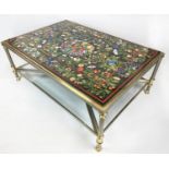 LOW TABLE, 49cm H x 125cm x 85cm, Continental ceramic tiled top decorated with exotic flora and