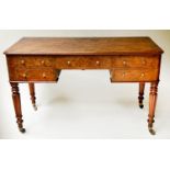 WRITING TABLE, Victorian burr walnut with five frieze drawers and reeded supports, 120cm x 54cm x