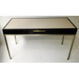 WRITING TABLE, 135cm W x 60cm D x 75cm H, black ash, with full width drawer, leather writing surface
