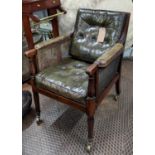 LIBRARY BERGERE ARMCHAIR, 66cm W Regency mahogany, buttoned leather cushions.