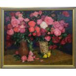 YURI ALEXANDROVICH SMIRNOV (Ukranian 1925-1998) 'Roses', 1965, oil on board, 80cm x 100cm, framed.