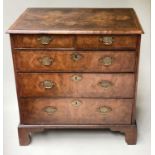 CHEST, early 18th century English Queen Anne walnut, boxwood and ebony lined with two short and