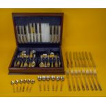 CARRS CANTEEN OF CUTLERY, silver plated, 124 pieces in mahogany case. (originally from Harrods)
