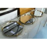 DRINKS TRAYS, a set of three, 50cm x 32cm x 5cm, aged silvered finish and mirrored. (3)