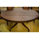 CENTRE TABLE IN THE MANNER OF GEORGE BULLOCK, 67cm H x 162cm D, Regency design burr oak and