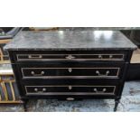 COMMODE, 122.5cm x 54cm x 88cm, Directoire style, ebonised and brass mounted with marble top above