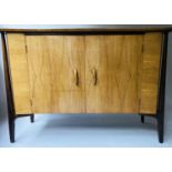 EVEREST SIDEBOARD, 138cm W x 53cm D x 96cm H, 1950's walnut, with two helix inlaid doors, maple