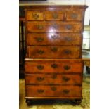 SECRETAIRE CHEST ON CHEST, 107cm W x 181cm H x 56cm D, 18th century, walnut and feather banded, with