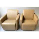 DAVISON HIGHLEY CLUB ARMCHAIRS, a pair, 81cm W, in safari brown leather. (2)