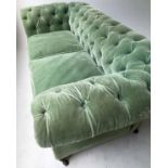 CHESTERFIELD SOFA, Victorian deep buttoned soft green plush velvet upholstered with rounded back and