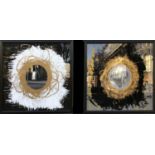 WALL MIRRORS, of Abstract design in acrylic on mirrored glass, 109cm x 122cm, framed. (2)