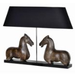 ARCHITECTURAL HORSES TABLE LAMP, 72cm x 95cm x 20cm, with shade.