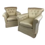 ARMCHAIRS, a pair, contemporary buttoned woven upholstery, 85cm H x 80cm x 80cm. (2)