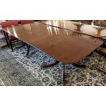 DINING TABLE, 122cm D x 260cm W extending, Regency style, on two quadraform supports, with an