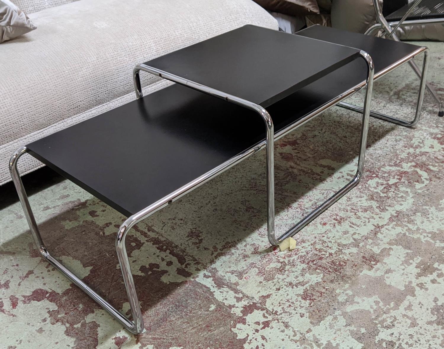 AFTER MARREL BREUER LACIO STYLE TABLES, 135cm x 38cm x 35cm at largest. (2) - Image 2 of 5