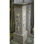 PEDESTALS, two, 124cm H x 37cm W, Art Deco style, painted wood with caved female figures and