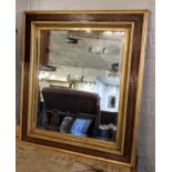 TUNBRIDGE WARE WALL MIRROR, 19th century gilt and inlaid frame with a bevelled plate, 83cm x 72cm.