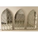 ARCHITECTURAL WALL MIRRORS, a set of three, 132cm x 66cm, aged white painted finish. (3)
