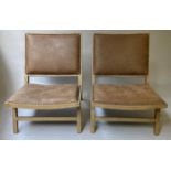 FRANK HUDSON CARNABY CHAIRS, a pair, 65cm W, ash framed with studded natural leather upholstery. (2)