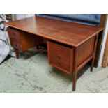 DESK, 144cm x 74cm x 75cm, vintage 1960's teak, three drawers to either side.