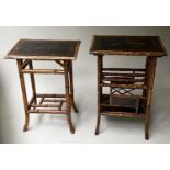 OCCASIONAL/LAMP TABLES, 19th century bamboo framed and lacquer panelled with a rack 54cm x 38cm x