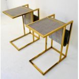 SIDE TABLES, a pair, 61cm x 49cm x 30cm, faux shagreen with slung reading racks. (2)