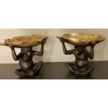 MONKEY WITH A BANANA LEAF TRINKET DISHES, 30cm x 40cm x 18, a pair. (2)