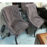 DINING CHAIRS, each 60cm W x 96cm H, a set of eight in ribbed check. (8)