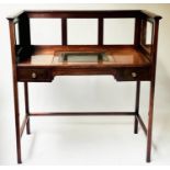 LOBBY WRITING TABLE, Edwardian mahogany with glazed and mirror panelled gallery, adjustable