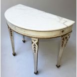 CONSOLE TABLE, early 20th century Strawberry Hill Gothic style grey and parcel gilt, demi lune