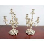 CANDELABRA, a pair, silver plate rococo style with four branches, 40cm H. (2)