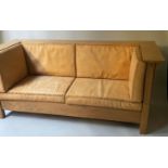 SOFA, 211cm W after a design by Gustav Stickley, Arts and Crafts, solid oak with lace trimmed washed