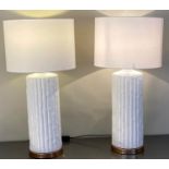 FAUX BAMBOO TABLE LAMPS, a pair, 72cm x 39cm, with shades, glazed ceramic, gilt bases. (2)