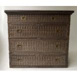 CHEST OF DRAWERS, West African Anglo Colonial carved hardwood and brass mounted with two short above
