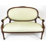 CANAPE, Louis XVI style mahogany, with gingham check upholstery, 96cm H x 121cm W.