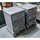SIDE CHESTS, a pair, 40cm x 39.5cm x 64cm, grey painted, each with three drawers. (2)