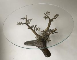 LOW TABLE, circular glass on bonsai tree form bronze base, 94cm x 47cm H.