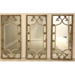 ARCHITECTURAL WALL MIRRORS, a set of three, 111cm x 48cm, Regency style, aged frames. (3)