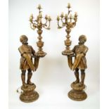 TORCHERES, a pair, 20th century Venetian style carved figures and giltwood, 185cm H. (2)